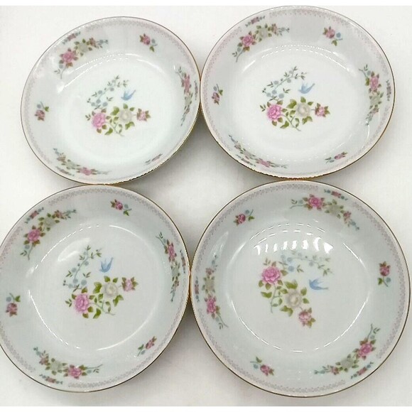 Vtg Crown Ming Fine China Jian Shiang 4 Bird Of Paradise 7.5" Coupe Soup Bowls - Picture 1 of 8